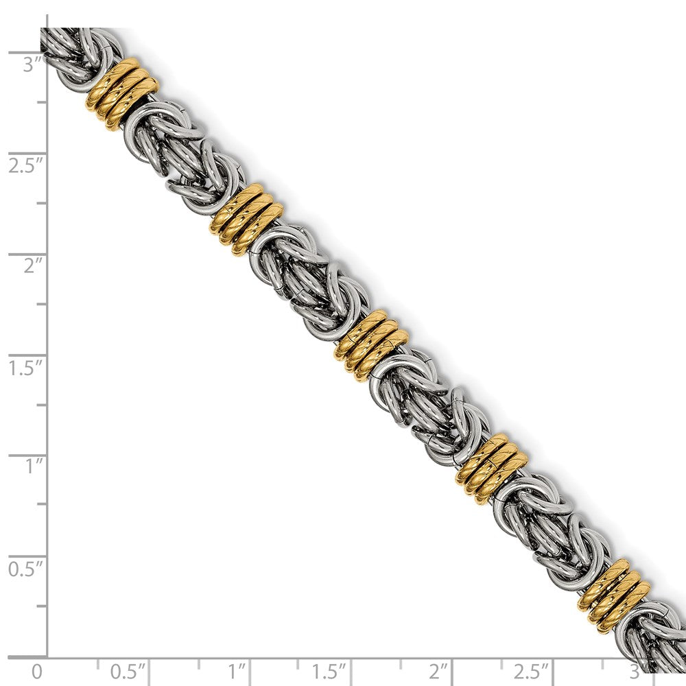 Alternate view of the 8.5mm Stainless Steel &amp; Gold Tone Byzantine Chain Bracelet, 8.25 Inch by The Black Bow Jewelry Co.