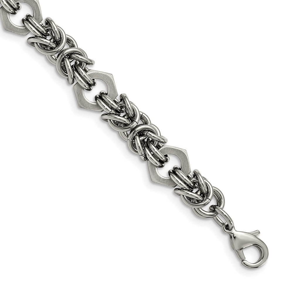Men's 10mm Stainless Steel Fancy Byzantine Chain Bracelet, 8.25 Inch, Item B18722 by The Black Bow Jewelry Co.