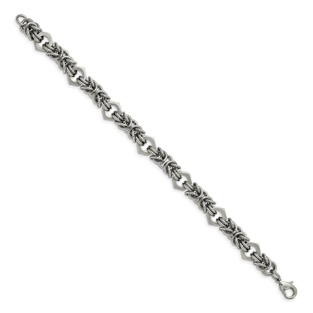 Alternate view of the Men's 10mm Stainless Steel Fancy Byzantine Chain Bracelet, 8.25 Inch by The Black Bow Jewelry Co.