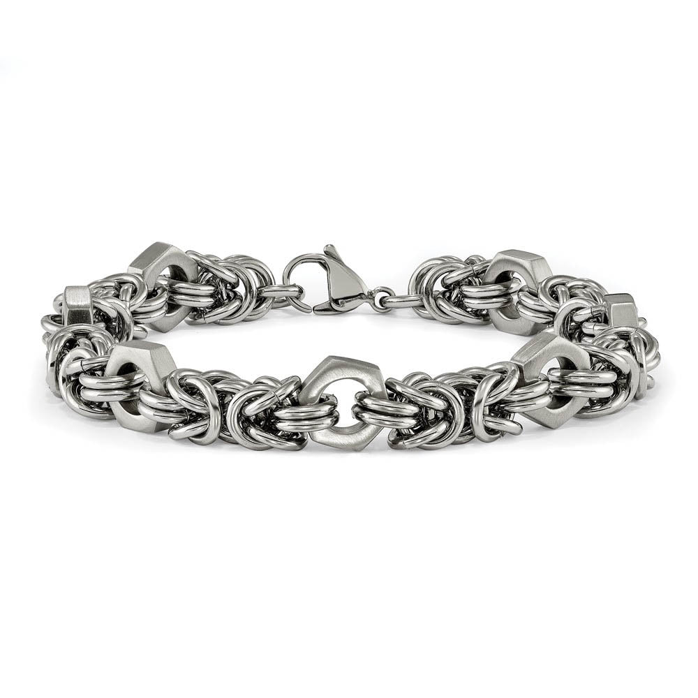 Alternate view of the Men's 10mm Stainless Steel Fancy Byzantine Chain Bracelet, 8.25 Inch by The Black Bow Jewelry Co.