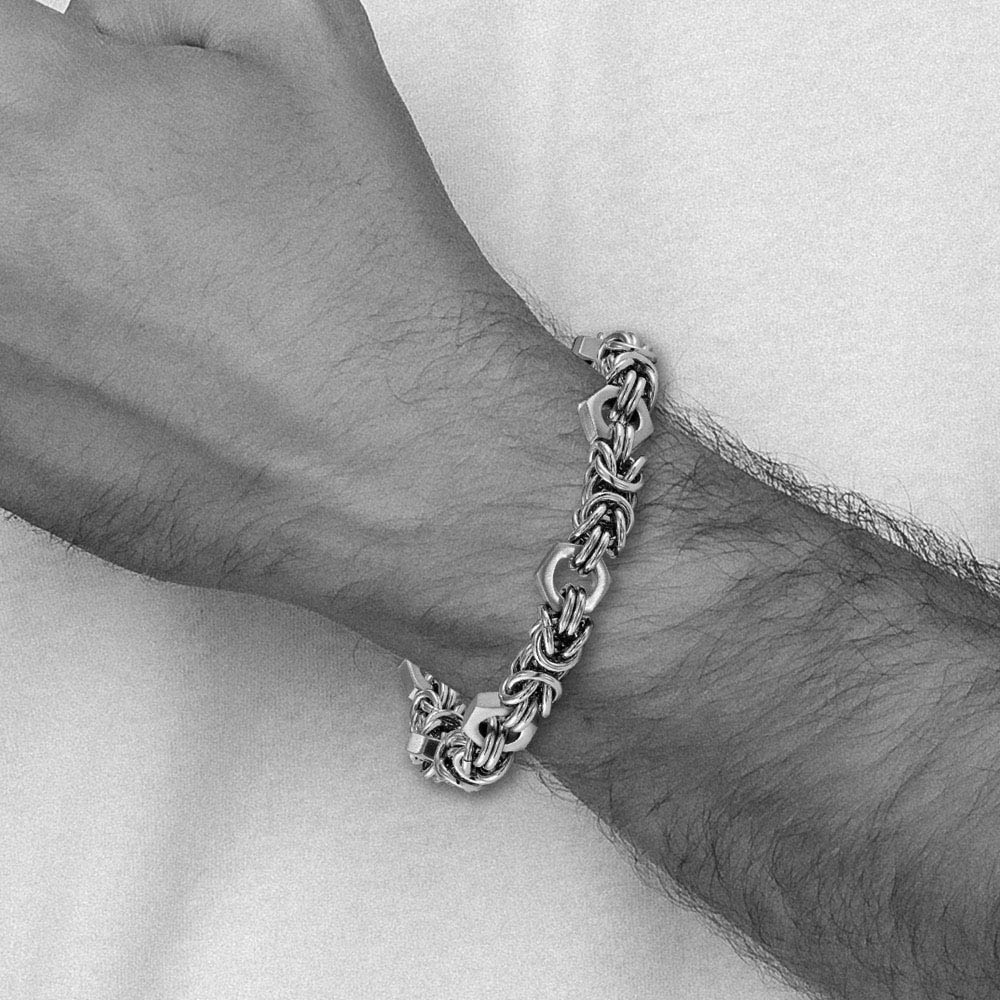 Alternate view of the Men's 10mm Stainless Steel Fancy Byzantine Chain Bracelet, 8.25 Inch by The Black Bow Jewelry Co.