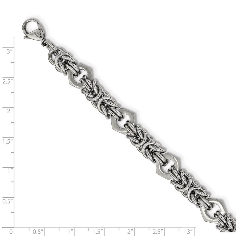 Alternate view of the Men's 10mm Stainless Steel Fancy Byzantine Chain Bracelet, 8.25 Inch by The Black Bow Jewelry Co.