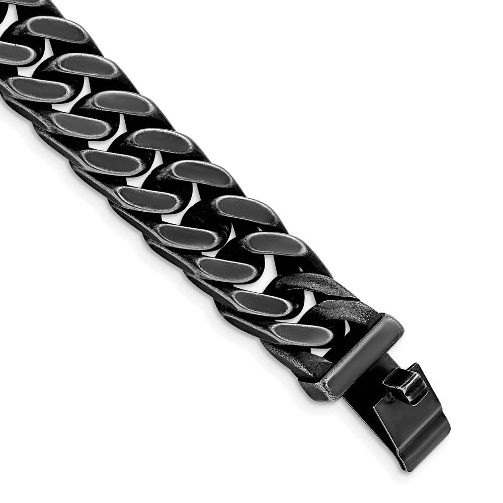 15mm Stainless Steel Antiqued & Brushed Curb Chain Bracelet, 8.5 Inch, Item B18723 by The Black Bow Jewelry Co.