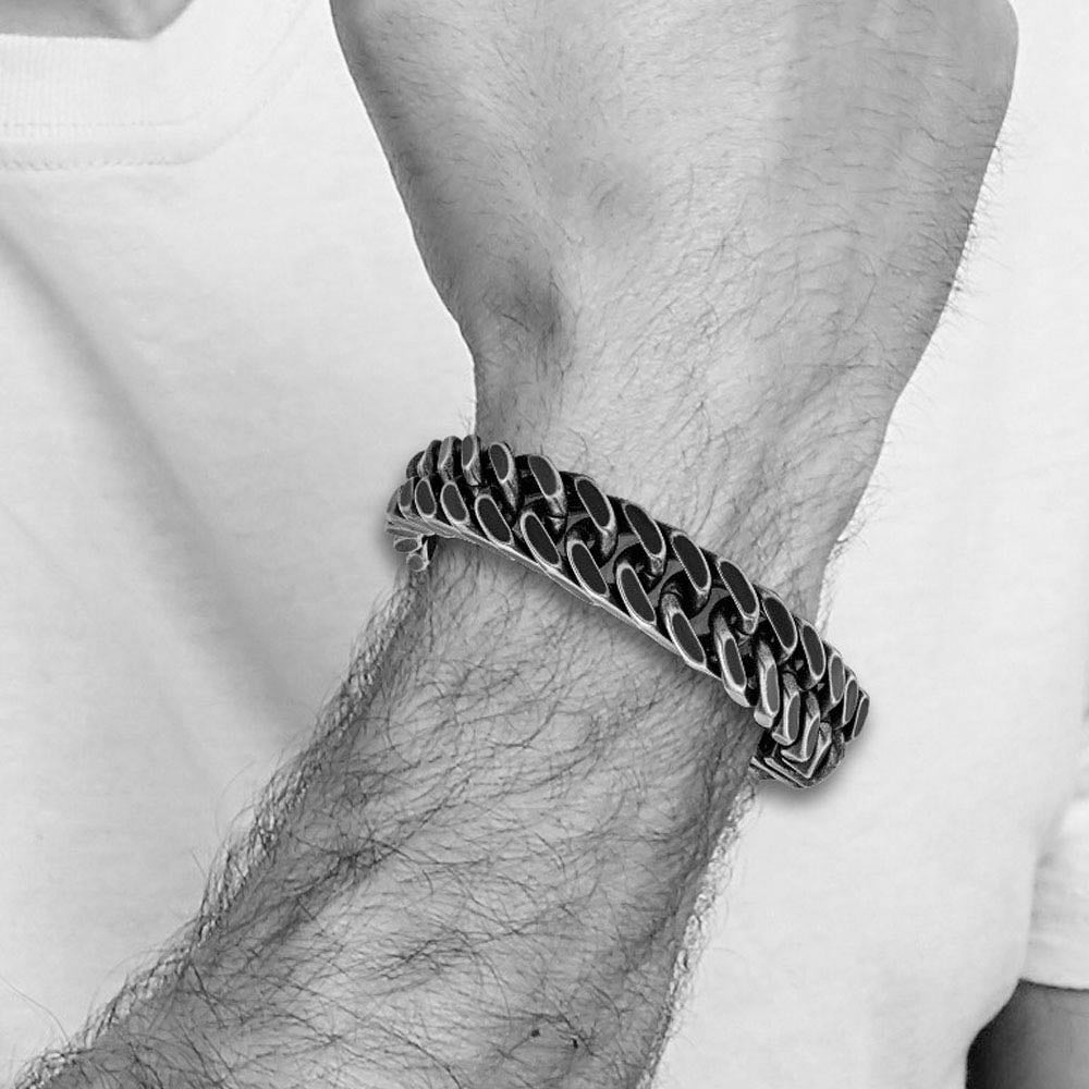 Alternate view of the 15mm Stainless Steel Antiqued & Brushed Curb Chain Bracelet, 8.5 Inch by The Black Bow Jewelry Co.