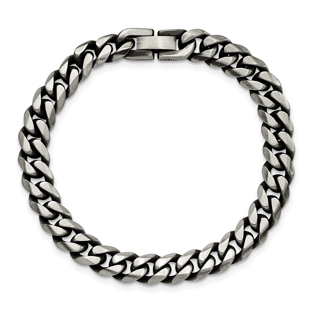 Alternate view of the 9mm Stainless Steel Antiqued Beveled Curb Chain Bracelet, 8.25 Inch by The Black Bow Jewelry Co.