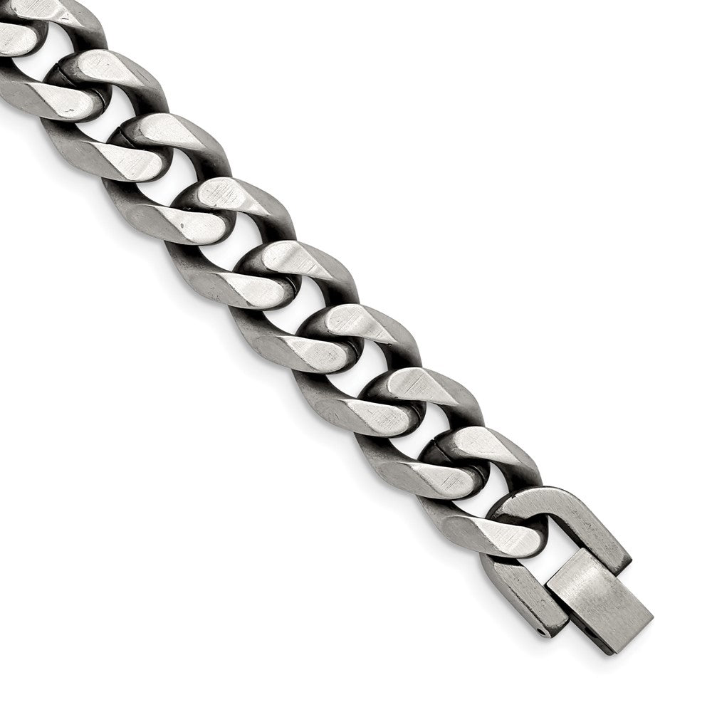 13mm Stainless Steel Antiqued Beveled Curb Chain Bracelet, 8.5 Inch, Item B18726 by The Black Bow Jewelry Co.