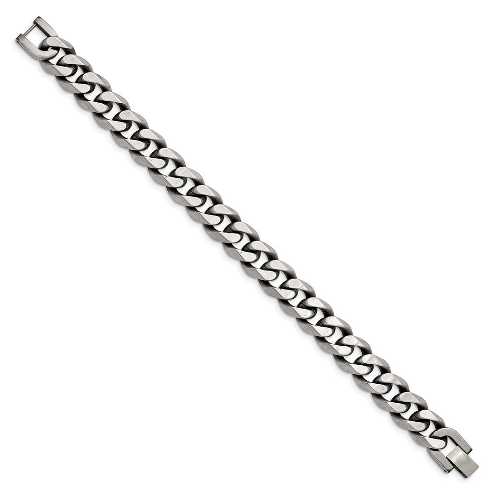 Alternate view of the 13mm Stainless Steel Antiqued Beveled Curb Chain Bracelet, 8.5 Inch by The Black Bow Jewelry Co.