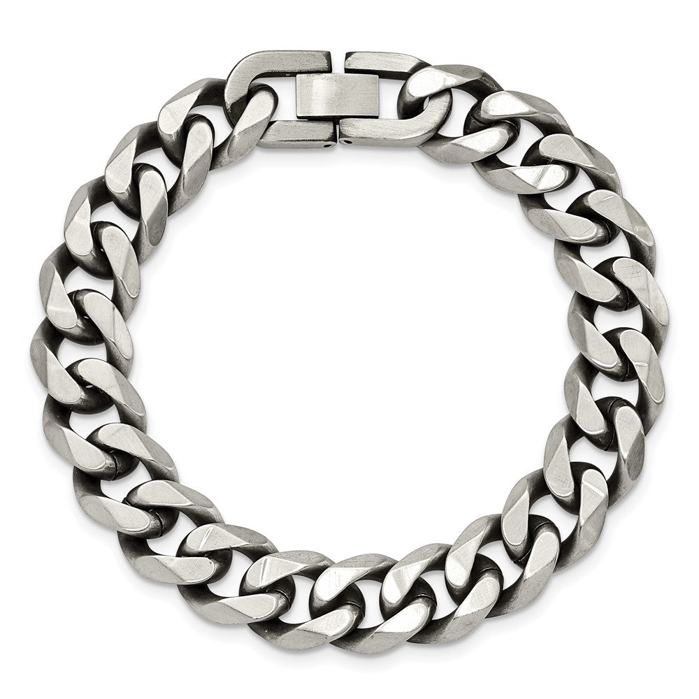 Alternate view of the 13mm Stainless Steel Antiqued Beveled Curb Chain Bracelet, 8.5 Inch by The Black Bow Jewelry Co.