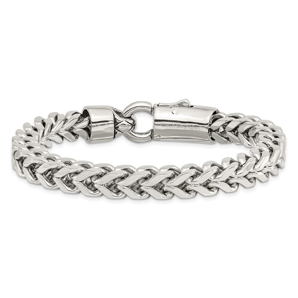 Alternate view of the 8mm Stainless Steel Antiqued &amp; Polished Franco Chain Bracelet, 8.5 In by The Black Bow Jewelry Co.
