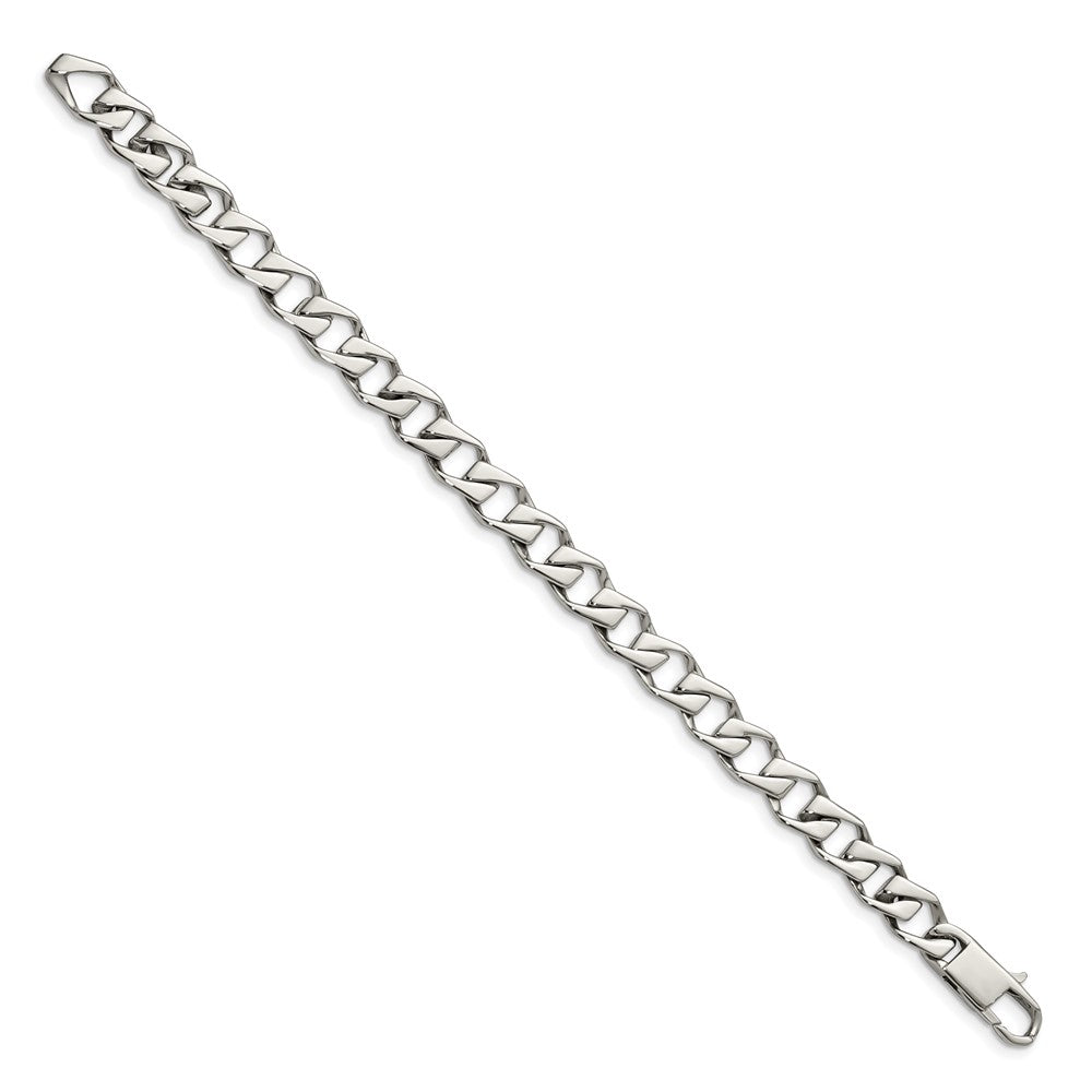 Alternate view of the 9mm Stainless Steel Polished Fancy Open Curb Chain Bracelet, 8.5 Inch by The Black Bow Jewelry Co.