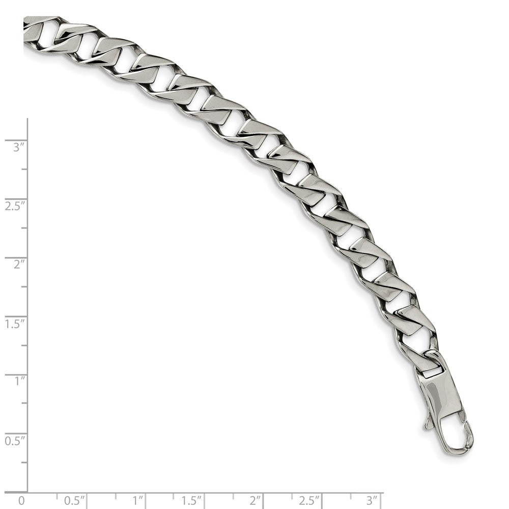 Alternate view of the 9mm Stainless Steel Polished Fancy Open Curb Chain Bracelet, 8.5 Inch by The Black Bow Jewelry Co.