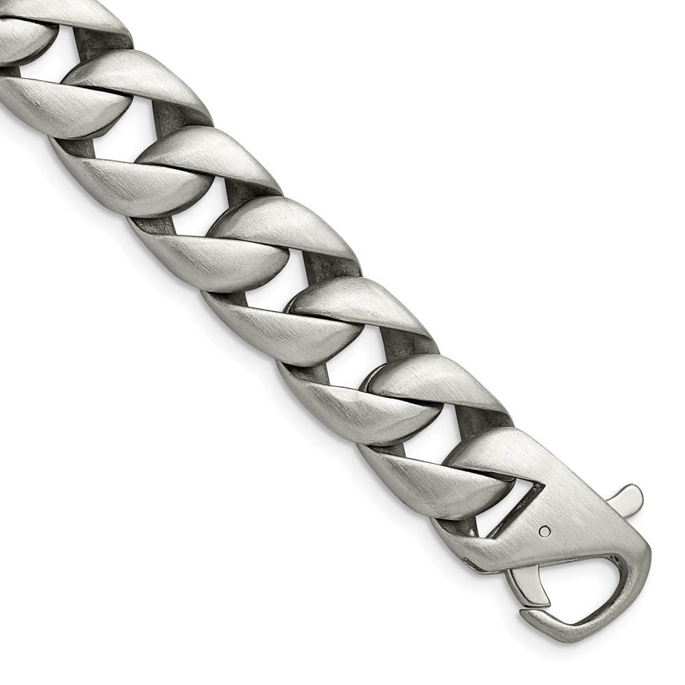 Men's 15mm Stainless Steel Brushed Curb Chain Bracelet, 8.5 Inch, Item B18730 by The Black Bow Jewelry Co.