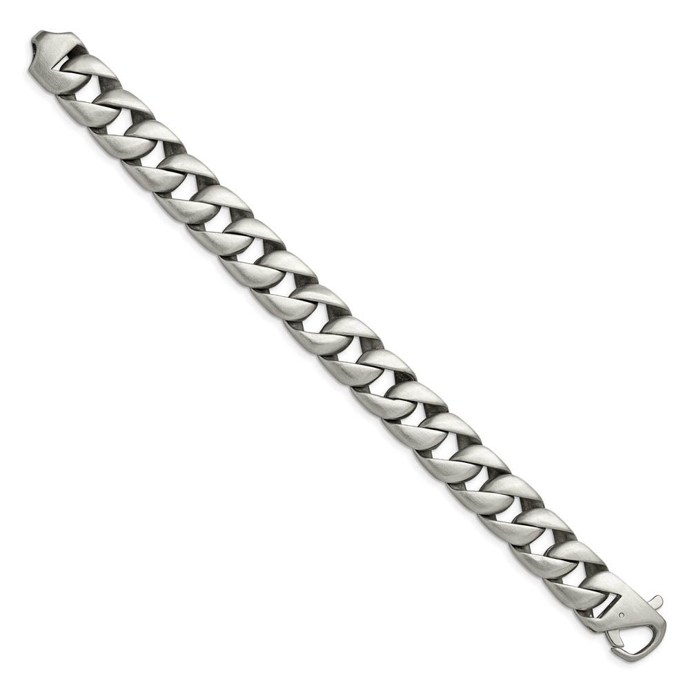 Alternate view of the Men's 15mm Stainless Steel Brushed Curb Chain Bracelet, 8.5 Inch by The Black Bow Jewelry Co.
