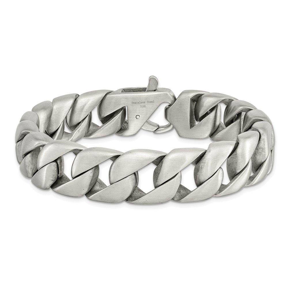 Alternate view of the Men's 15mm Stainless Steel Brushed Curb Chain Bracelet, 8.5 Inch by The Black Bow Jewelry Co.