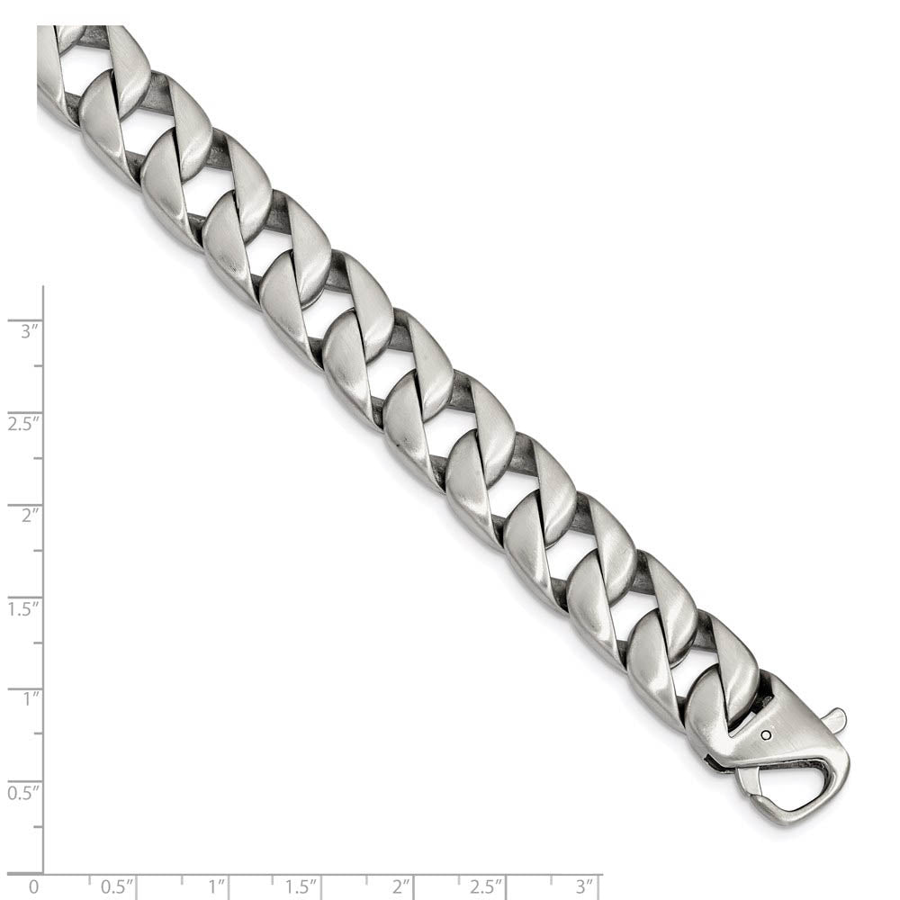 Alternate view of the Men's 15mm Stainless Steel Brushed Curb Chain Bracelet, 8.5 Inch by The Black Bow Jewelry Co.
