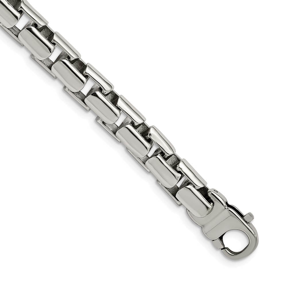 Men's 10mm Stainless Steel Fancy Square Box Chain Bracelet, 8.5 Inch, Item B18732 by The Black Bow Jewelry Co.