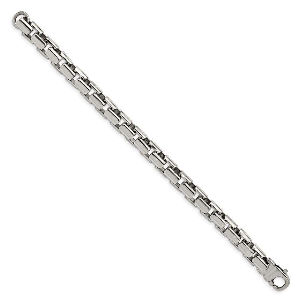 Alternate view of the Men's 10mm Stainless Steel Fancy Square Box Chain Bracelet, 8.5 Inch by The Black Bow Jewelry Co.