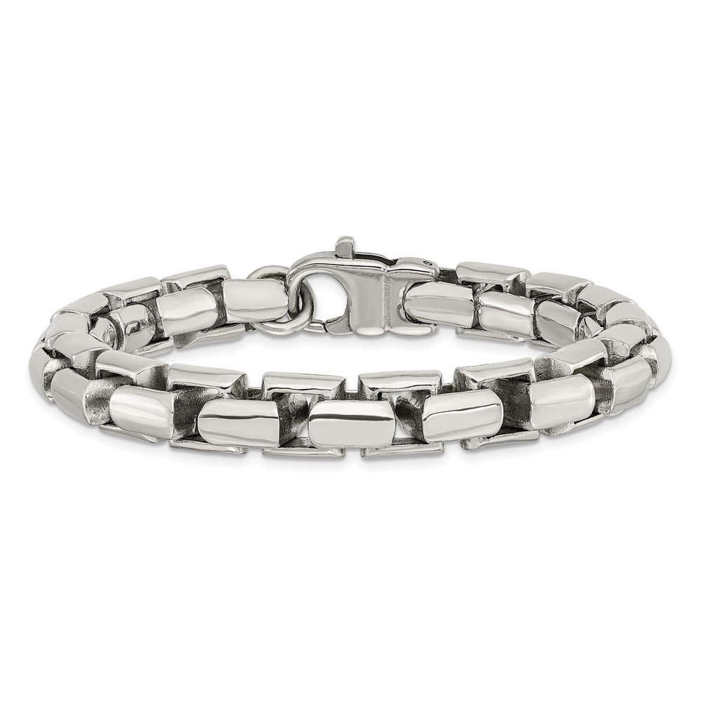 Alternate view of the Men's 10mm Stainless Steel Fancy Square Box Chain Bracelet, 8.5 Inch by The Black Bow Jewelry Co.