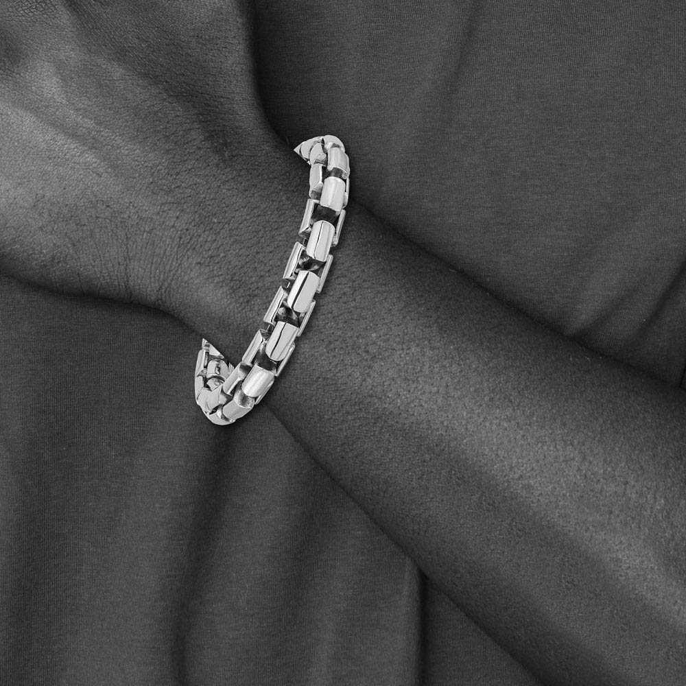 Alternate view of the Men's 10mm Stainless Steel Fancy Square Box Chain Bracelet, 8.5 Inch by The Black Bow Jewelry Co.