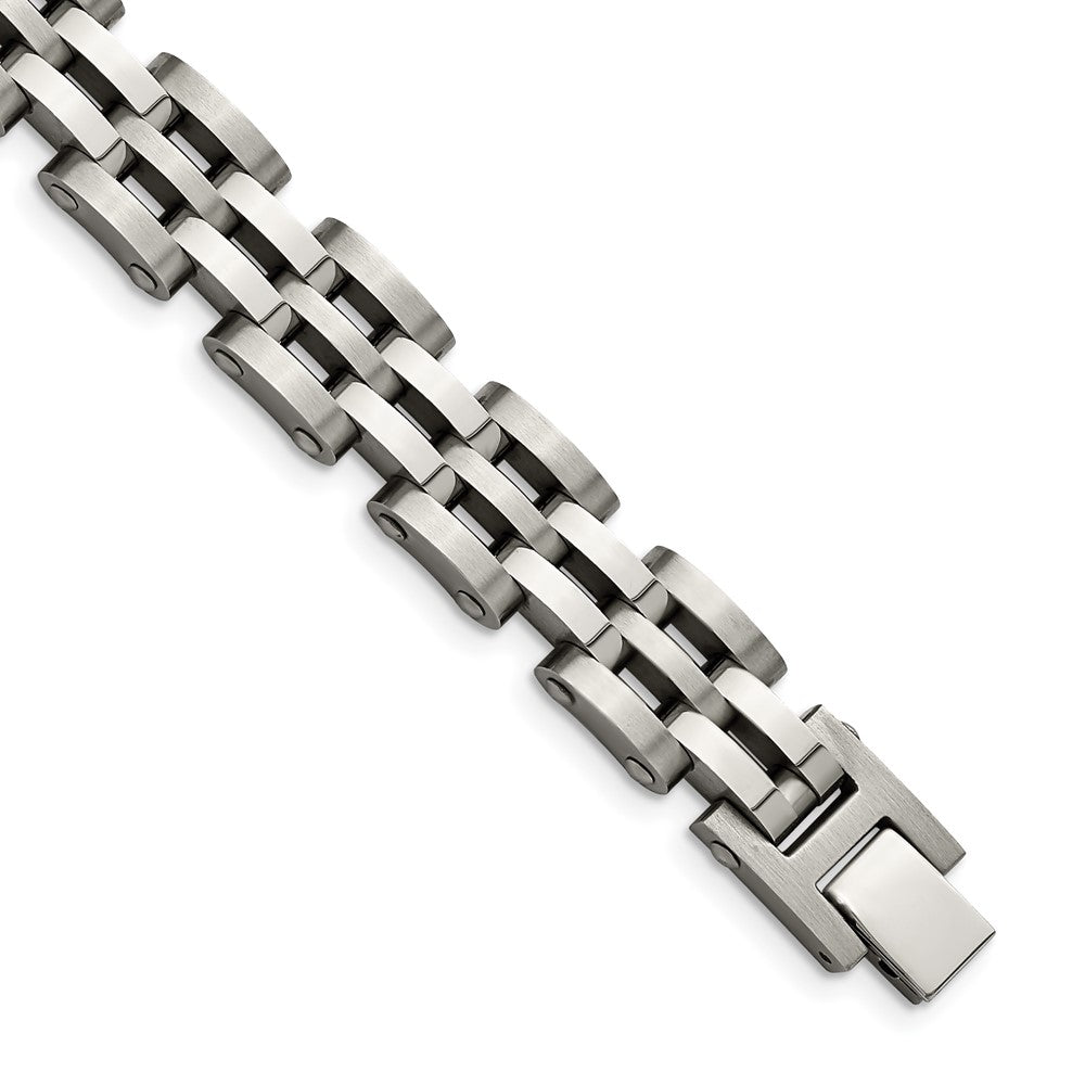 13mm Stainless Steel Brushed &amp; Polished Panther Link Bracelet, 8.75 In, Item B18733 by The Black Bow Jewelry Co.