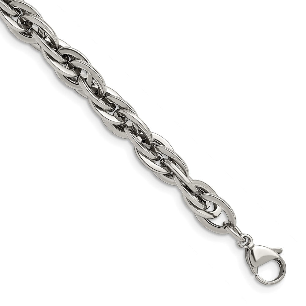 9mm Stainless Steel Polished Loose Rope Chain Bracelet, 8 Inch, Item B18734 by The Black Bow Jewelry Co.