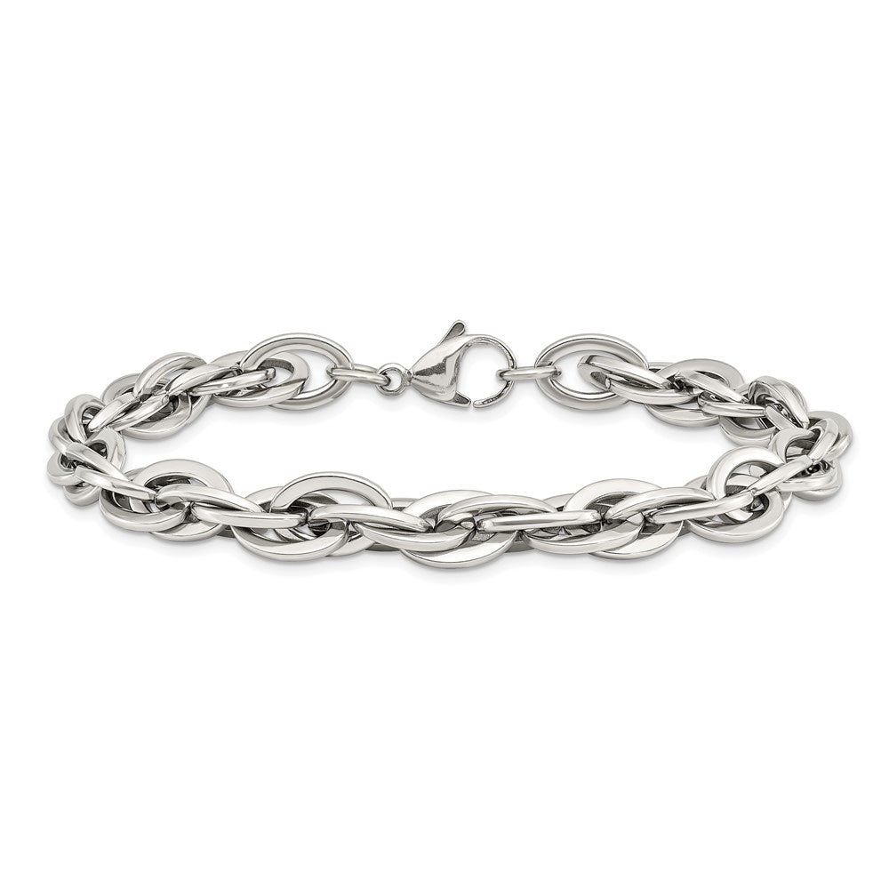 Alternate view of the 9mm Stainless Steel Polished Loose Rope Chain Bracelet, 8 Inch by The Black Bow Jewelry Co.