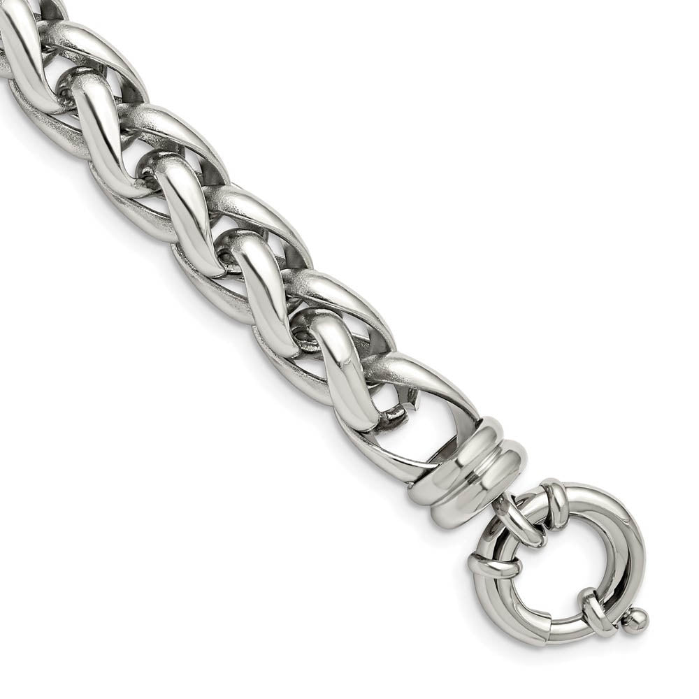 Men's 12mm Stainless Steel Polished Fancy Spiga Chain Bracelet, 8 Inch, Item B18735 by The Black Bow Jewelry Co.