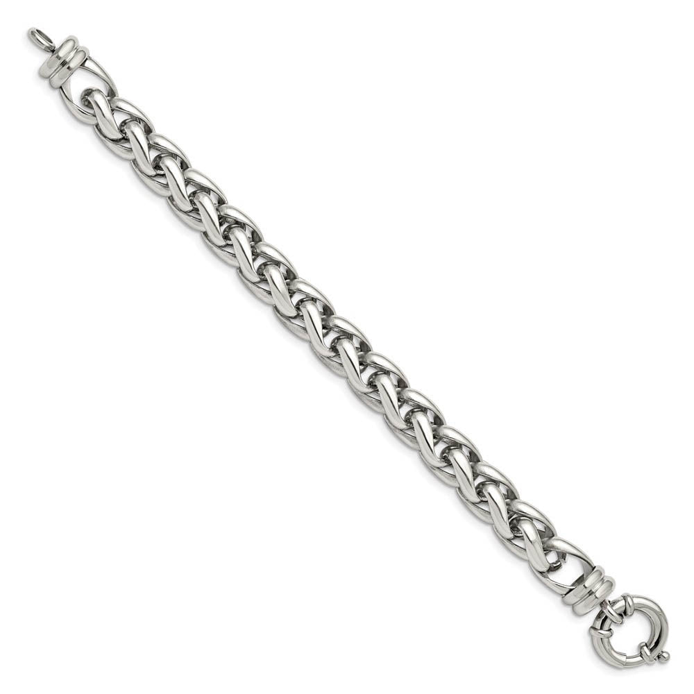 Alternate view of the Men's 12mm Stainless Steel Polished Fancy Spiga Chain Bracelet, 8 Inch by The Black Bow Jewelry Co.
