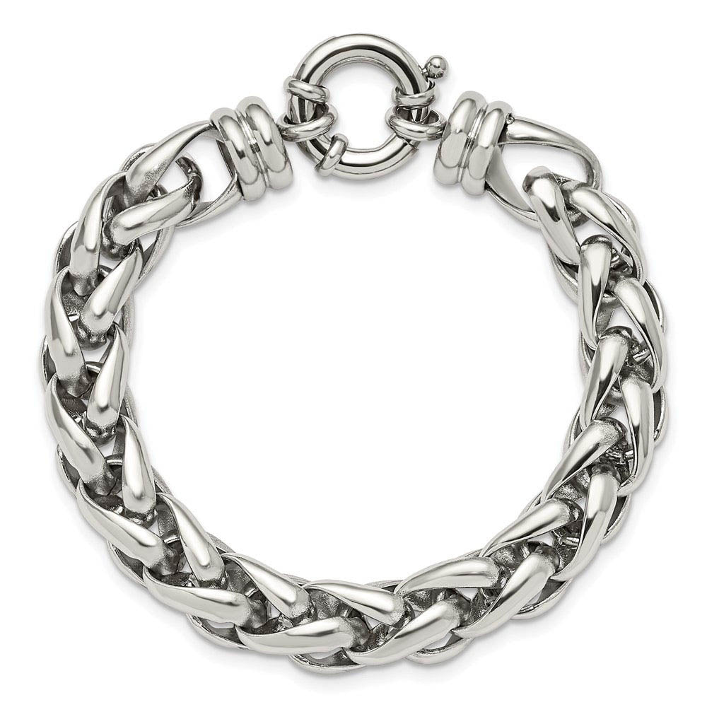 Alternate view of the Men's 12mm Stainless Steel Polished Fancy Spiga Chain Bracelet, 8 Inch by The Black Bow Jewelry Co.