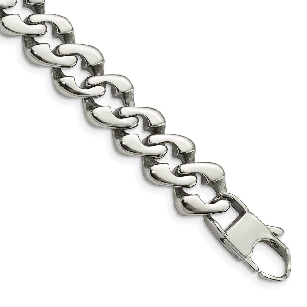 Men's 13mm Stainless Steel Fancy Curb Chain Bracelet, 8 Inch, Item B18736 by The Black Bow Jewelry Co.