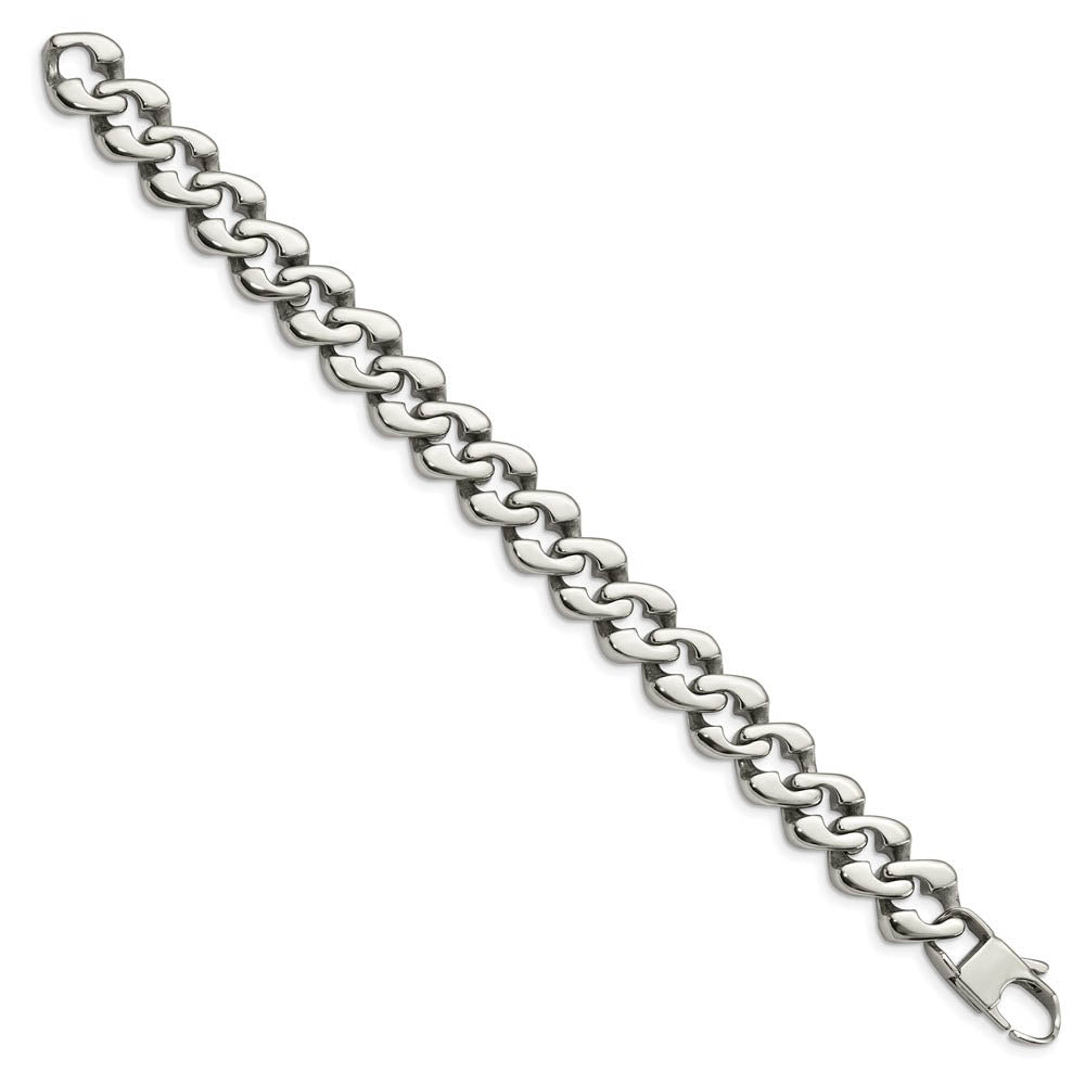 Alternate view of the Men's 13mm Stainless Steel Fancy Curb Chain Bracelet, 8 Inch by The Black Bow Jewelry Co.