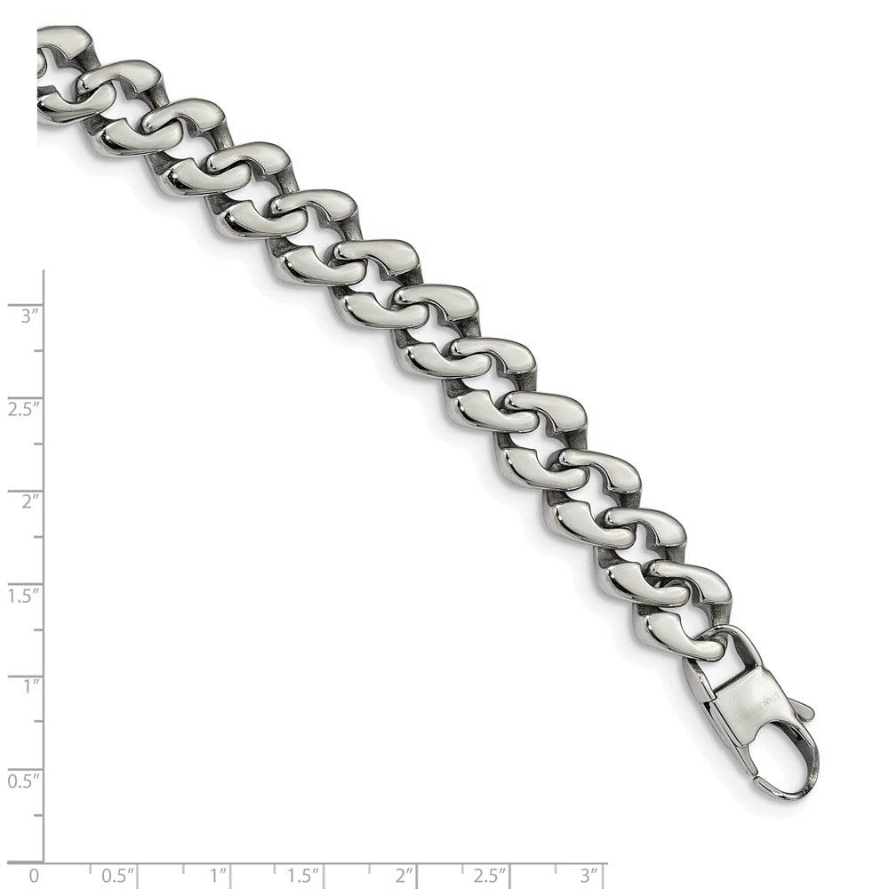 Alternate view of the Men's 13mm Stainless Steel Fancy Curb Chain Bracelet, 8 Inch by The Black Bow Jewelry Co.