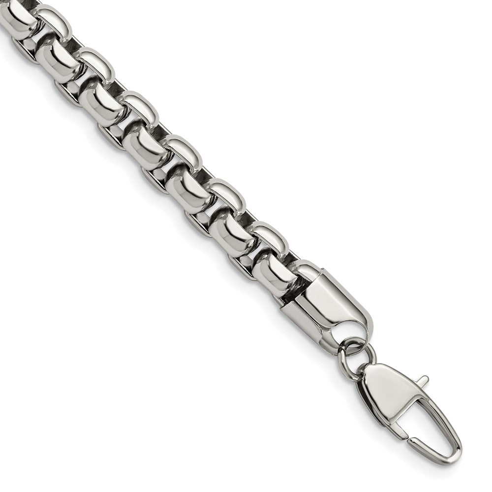 Men&#39;s 8.25mm Stainless Steel Rounded Box Chain Bracelet, 9 Inch, Item B18737 by The Black Bow Jewelry Co.