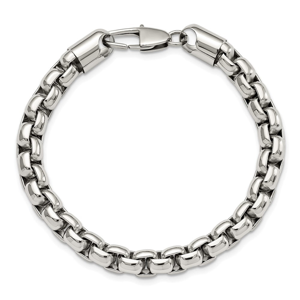 Alternate view of the Men&#39;s 8.25mm Stainless Steel Rounded Box Chain Bracelet, 9 Inch by The Black Bow Jewelry Co.