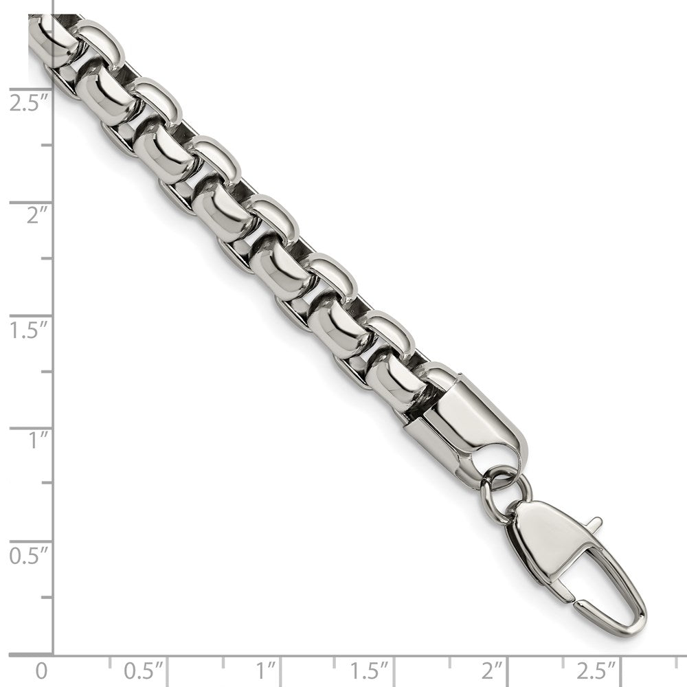 Alternate view of the Men&#39;s 8.25mm Stainless Steel Rounded Box Chain Bracelet, 9 Inch by The Black Bow Jewelry Co.