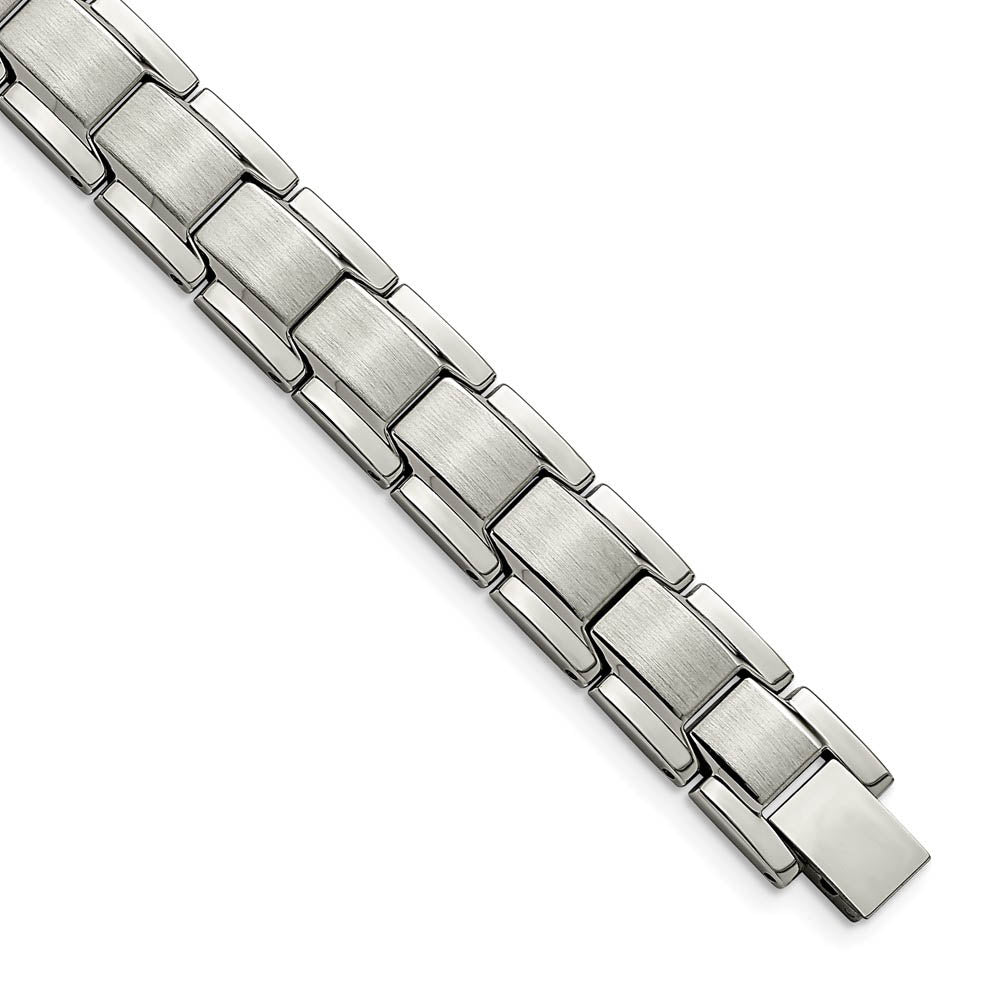 12mm Stainless Steel Brushed & Polished Classic Link Bracelet, 8.25 In, Item B18738 by The Black Bow Jewelry Co.
