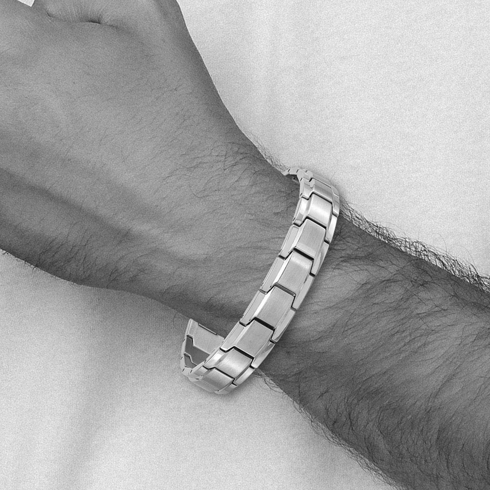 Alternate view of the 12mm Stainless Steel Brushed & Polished Classic Link Bracelet, 8.25 In by The Black Bow Jewelry Co.