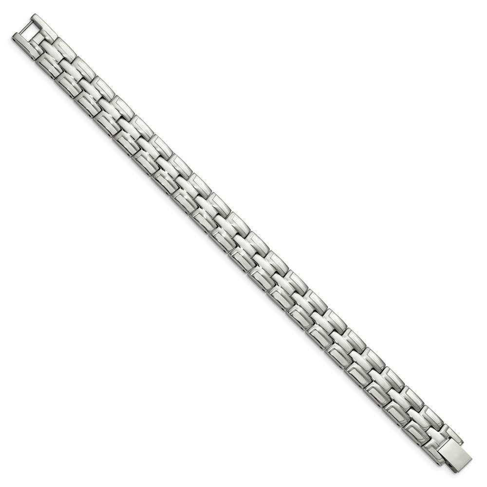 Alternate view of the 12mm Stainless Steel Brushed & Polished Panther Link Bracelet, 8.5 In by The Black Bow Jewelry Co.