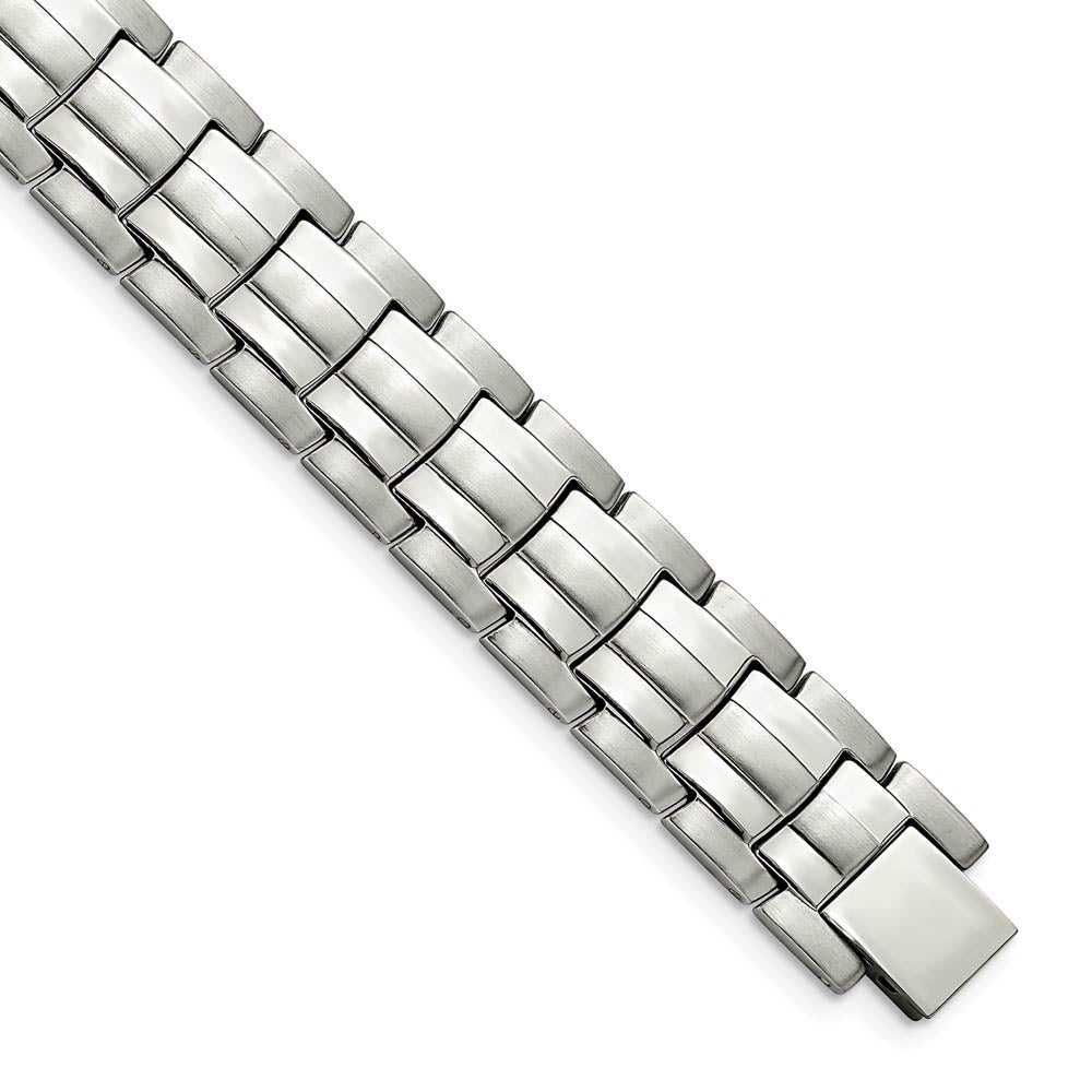 Men's 15mm Stainless Steel Brushed & Polished Link Bracelet, 8.5 Inch, Item B18740 by The Black Bow Jewelry Co.