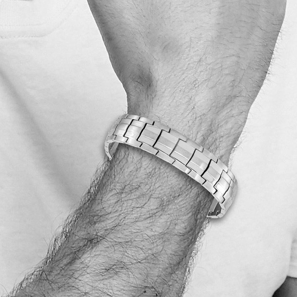 Alternate view of the Men's 15mm Stainless Steel Brushed & Polished Link Bracelet, 8.5 Inch by The Black Bow Jewelry Co.