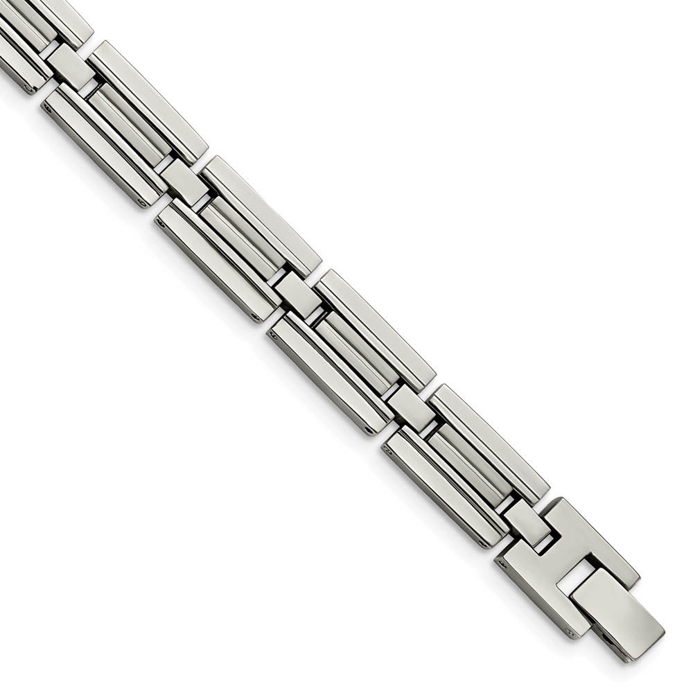 Men's 9mm Stainless Steel Polished & Brushed Link Bracelet, 8.5 Inch, Item B18741 by The Black Bow Jewelry Co.