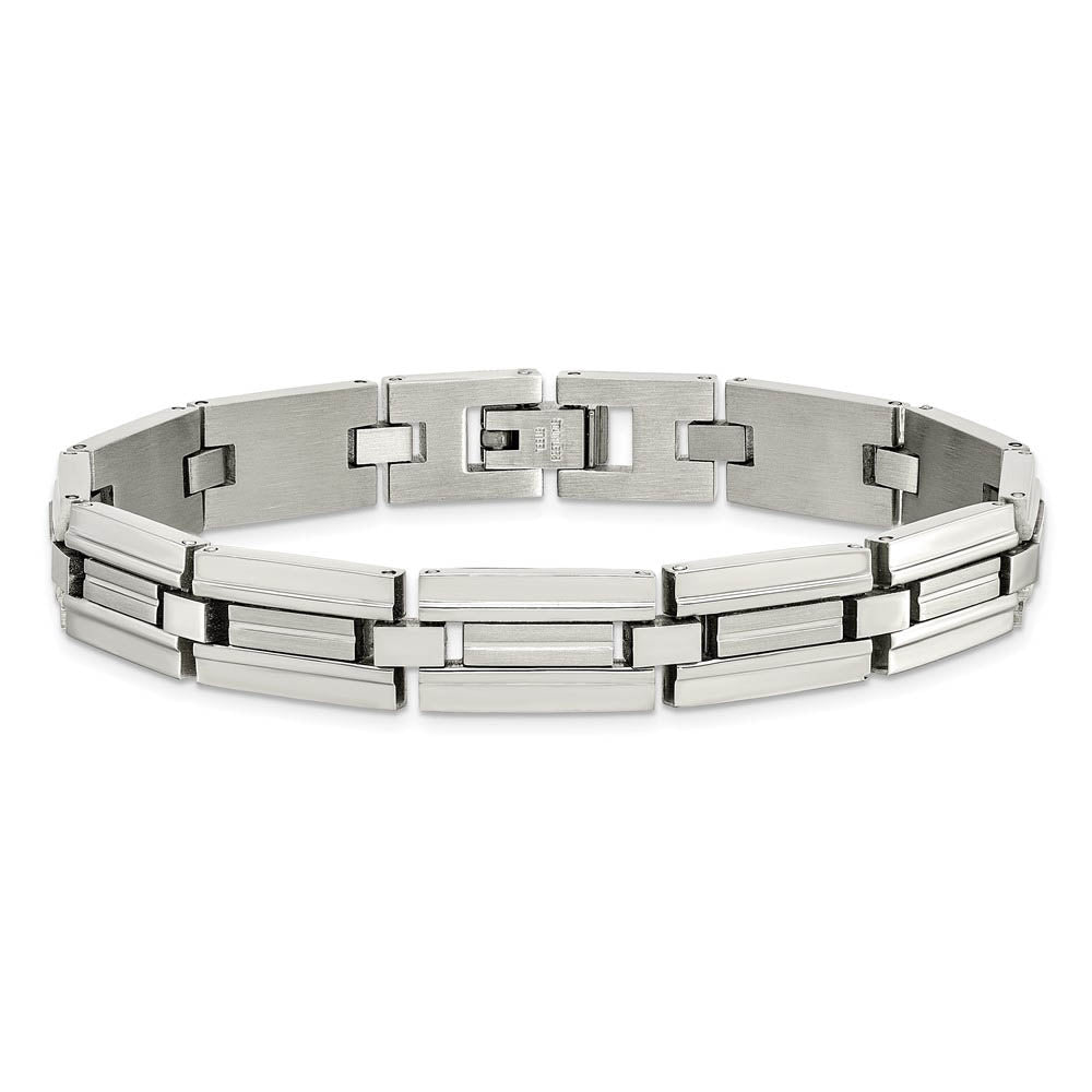 Alternate view of the Men's 9mm Stainless Steel Polished & Brushed Link Bracelet, 8.5 Inch by The Black Bow Jewelry Co.