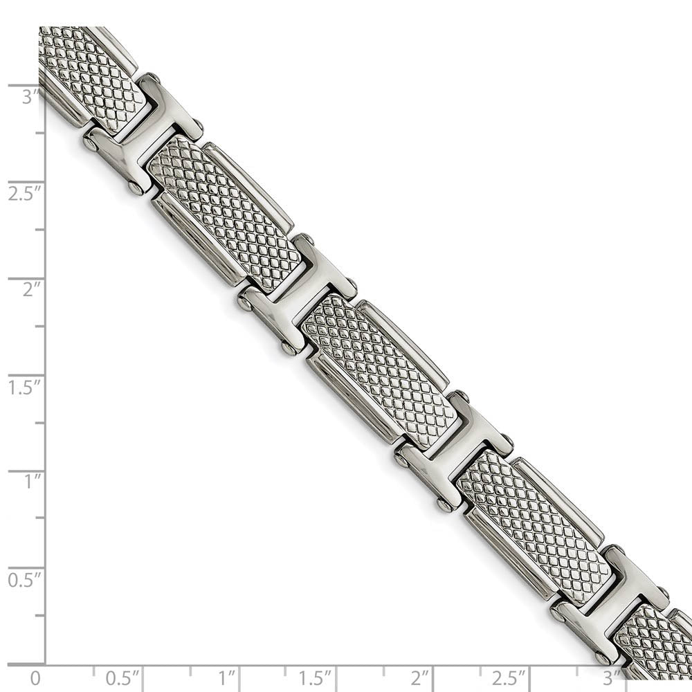 Alternate view of the Men's 12mm Stainless Steel Polished Textured Link Bracelet, 8.5 Inch by The Black Bow Jewelry Co.
