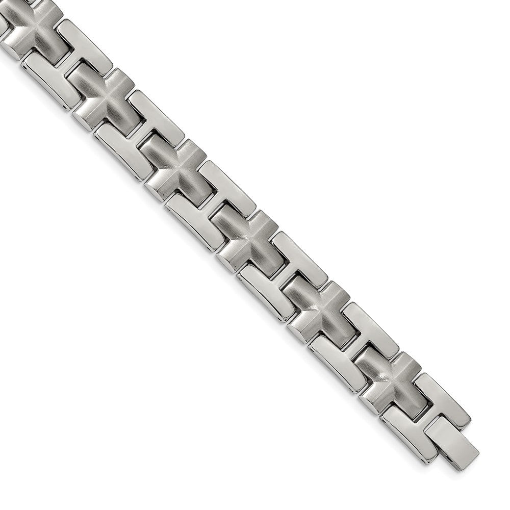 13mm Stainless Steel Polished &amp; Brushed Cross Link Bracelet, 8.5 Inch, Item B18743 by The Black Bow Jewelry Co.