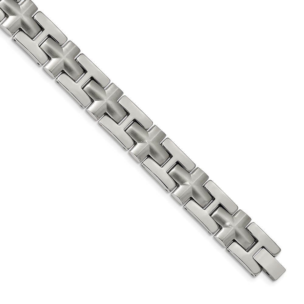 13mm Stainless Steel Polished & Brushed Cross Link Bracelet, 8.5 Inch, Item B18743 by The Black Bow Jewelry Co.