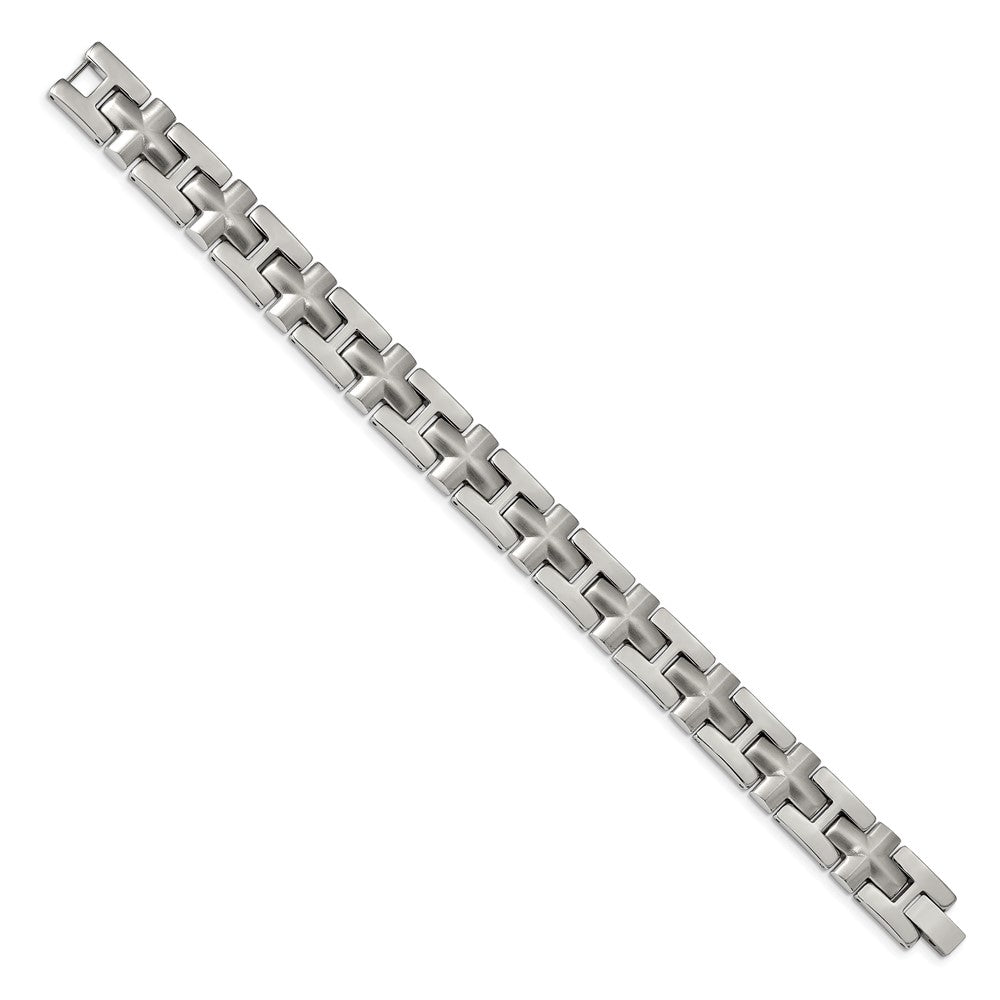 Alternate view of the 13mm Stainless Steel Polished &amp; Brushed Cross Link Bracelet, 8.5 Inch by The Black Bow Jewelry Co.