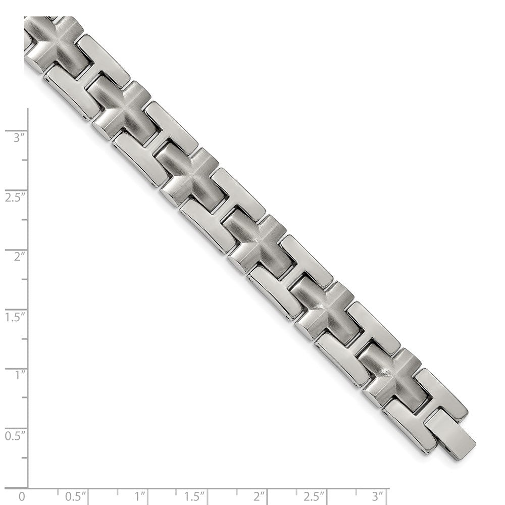 Alternate view of the 13mm Stainless Steel Polished &amp; Brushed Cross Link Bracelet, 8.5 Inch by The Black Bow Jewelry Co.