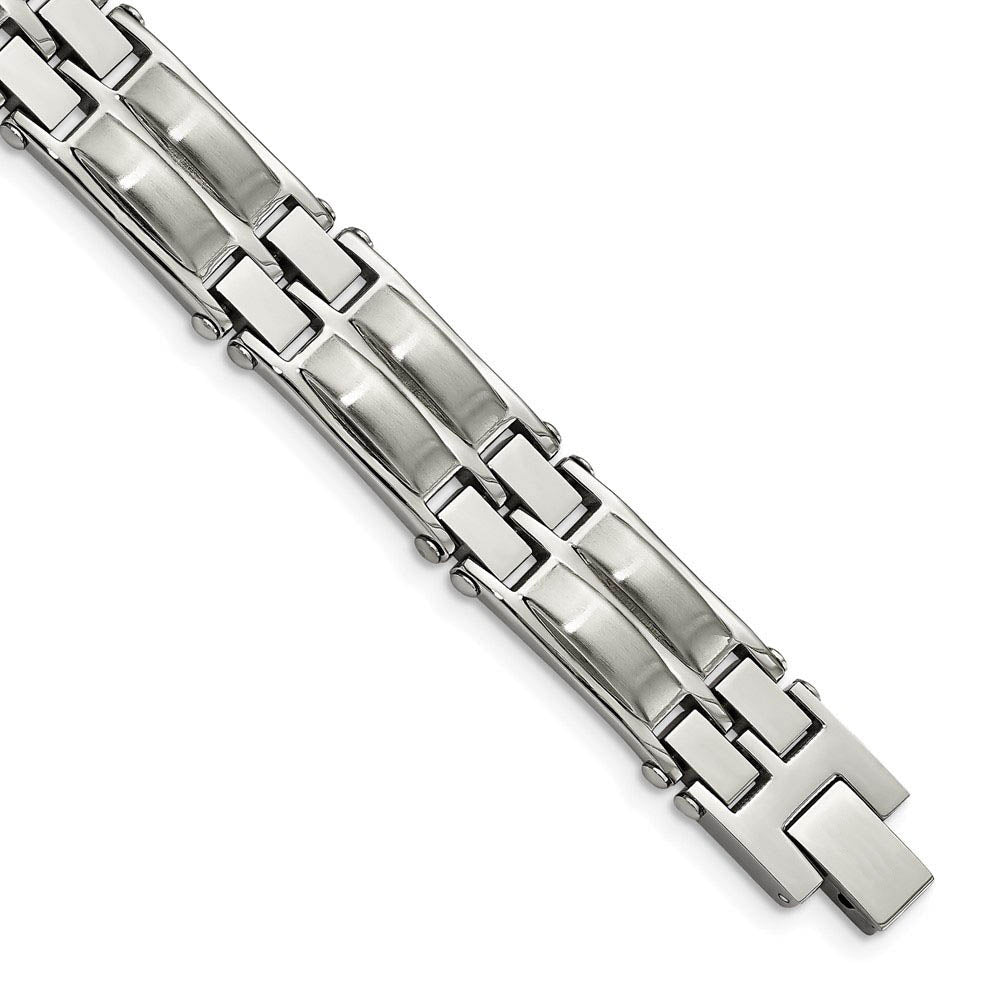 Men's 12.5mm Stainless Steel Domed Link Bracelet, 8.5 Inch, Item B18744 by The Black Bow Jewelry Co.