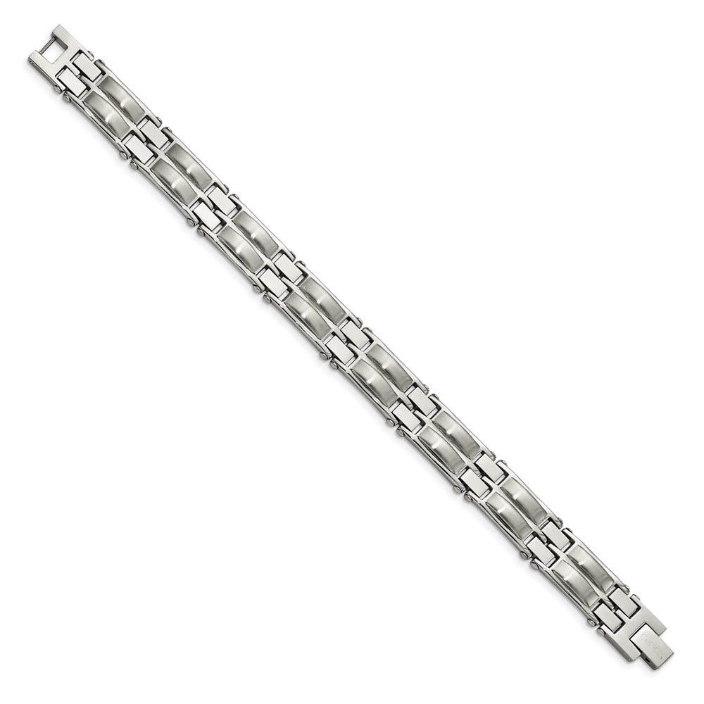 Alternate view of the Men's 12.5mm Stainless Steel Domed Link Bracelet, 8.5 Inch by The Black Bow Jewelry Co.