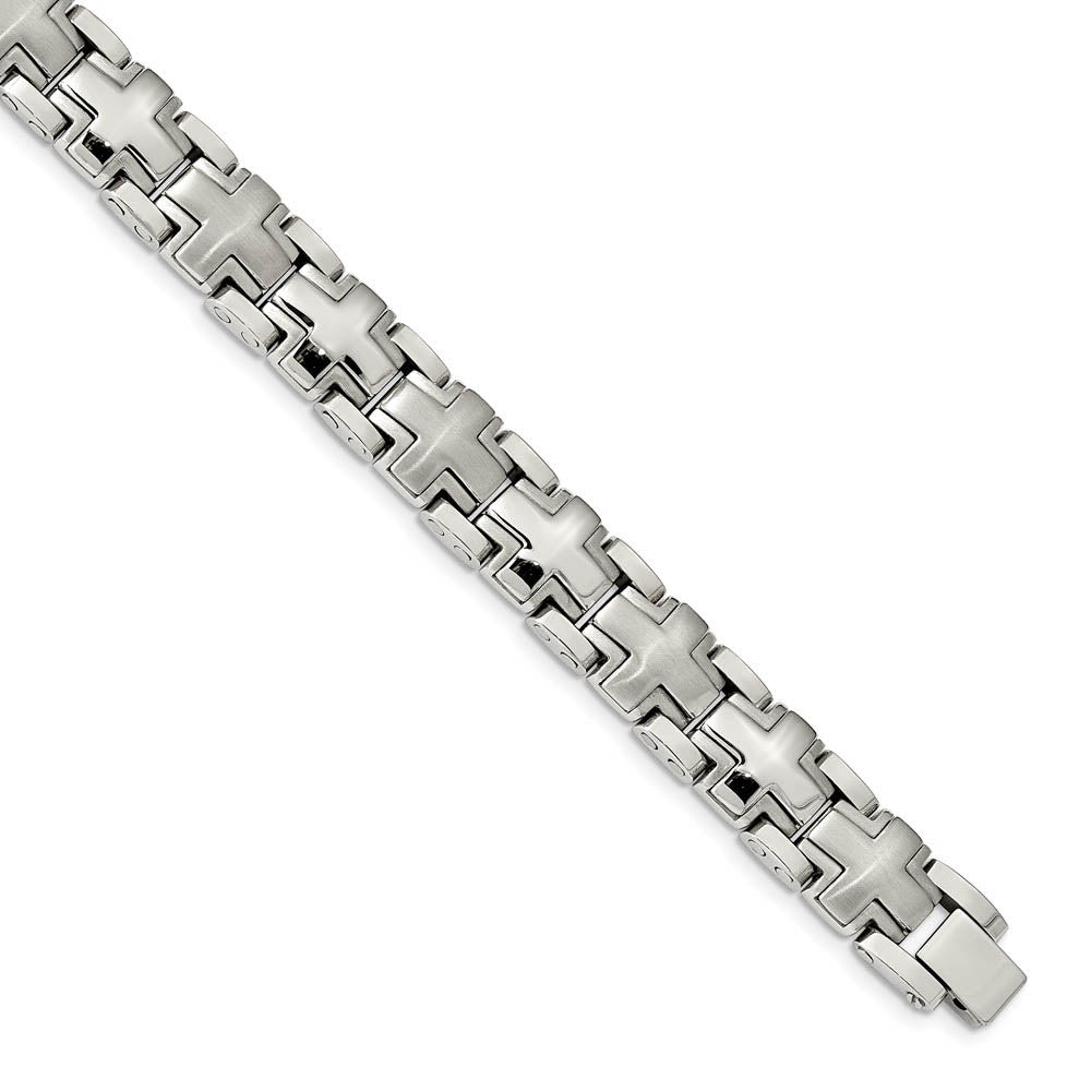 Men's 12mm Stainless Steel Heavy Cross Link Bracelet, 8.25 Inch, Item B18745 by The Black Bow Jewelry Co.